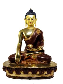 Shakyamuni Buddha Statue Partly Fire Gold Plated with Painted Face