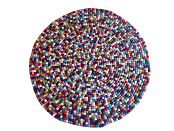 Multi Color 118 Cm x 118 Cm Round Felt Ball Carpet Made In Nepal