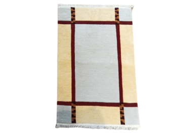 Beige 62 Cm x 94 Cm (2.00 Ft x 3.08 Ft) 60 Knots Handknotted Woolen Nepali Carpet 