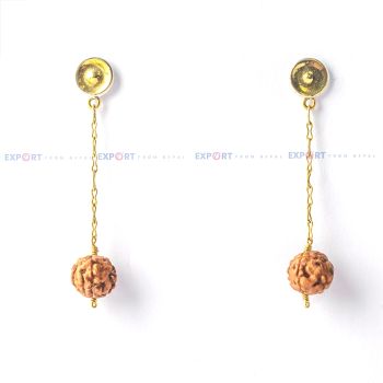 5 Mukhi Rudraksh Single Bead Brass & Silver Combined Earring