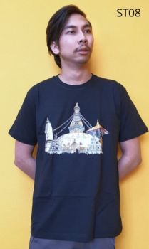 100% Cotton Linen Swayambhu Print Design Black T shirt