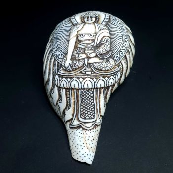 Tibetan Conch Shell with Shakyamuni Buddha Hand Carved 