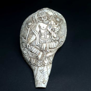 Tibetan Conch Shell with Green Tara Hand Carved 