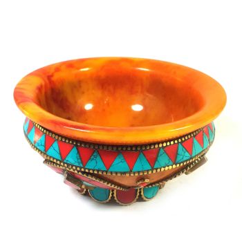 Imitation Amber offering Bowl with Stone and Metal Setting 