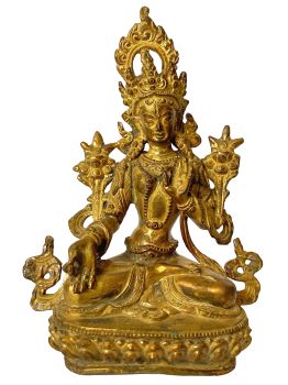 Nepali Statue Of White Tara, Copper Gold Plated , Antique Finishing 