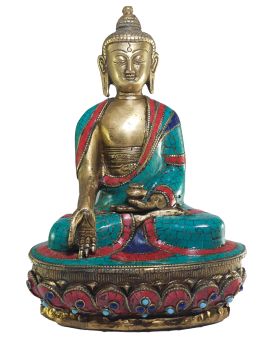 Statue of Ratnasambhava Buddha with Real Stone Setting , Better Work