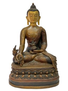 Nepali Handmade Statue Of Medicine Buddha, Chocolate Oxidized 