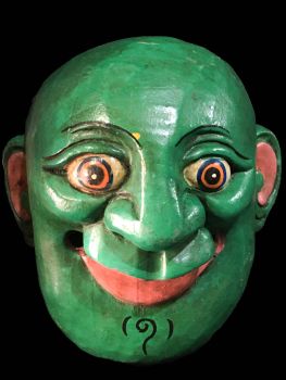 Handmade Wooden Mask Of Joker, Painted Green 