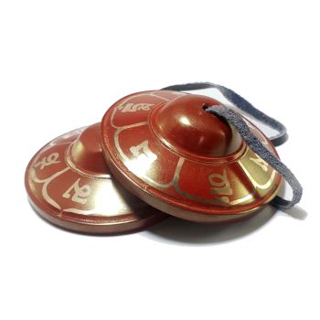  Bronze Tingsha - Om Mani Painted Red 