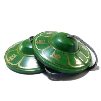  Bronze Tingsha - Om Mani Painted Green 