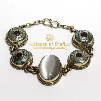 Handmade Brass Stone Setting Mandala Button Bracelet