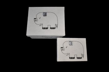 Lokta paper-Elephant print boxes- white 