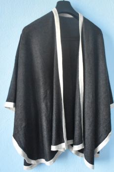 Black Woolen Poncho Shawl with White Lining for Women