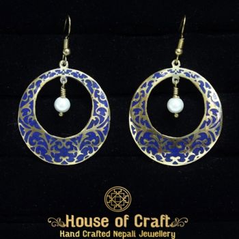 Hand-Made White Metal Stone Filled Floral Design Between Round Cut Earring