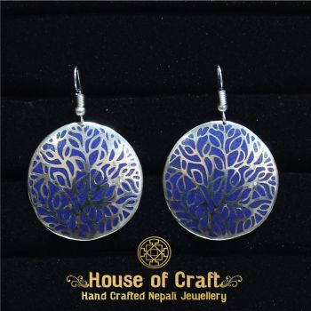 Light Weight Hand-Made White Metal Lapis Stone Filled Tree Branches in Circle Earring
