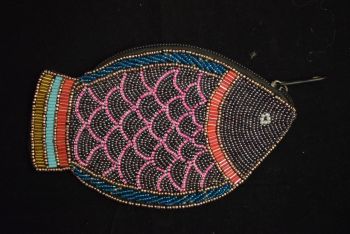Fish Designed Hand Crochet Glass Bead Purse with Good Quality Zipper & Strap
