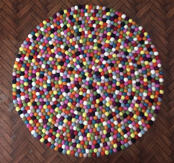 Multy Color 88 Cm x 88 Cm Round Felt Ball Carpet