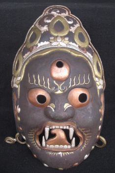Antique Master Quality Handmade Iron 3 Metal Work Tibetan Tantrik Mask, Nepal