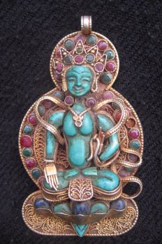 Antique Old Used Tibetan 92.5% Silver Turquoise Buddha Pendent Locket, Nepal