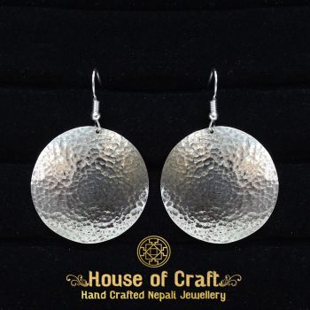 Hand-made Light Weight White Metal Round Hammered Earring