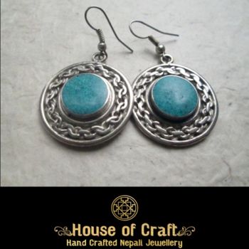 Hand-Made Light Weight Stone Filled White Metal Round Knot Earring