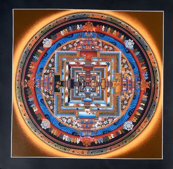 Hand-Painted Kalachakra Mandala Tibetan Thangka Art on Canvas  14 x 14 Inches