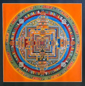 Hand-Painted Kalachakra Mandala Tibetan Thangka Art on Canvas 22 x 22 Inches