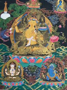 Hand-Painted Manjushree God of Wisdom Tibetan Thangka Art on Canvas 22 x 29 Inches