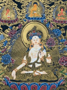 Hand-Painted White Tara Tibetan Thangka Painting, Art on Canvas