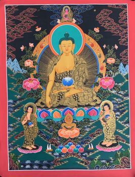 Hand-Painted Shakyamuni Buddha Tibetan Thangka Art on Canvas, 22 x 30 Inches
