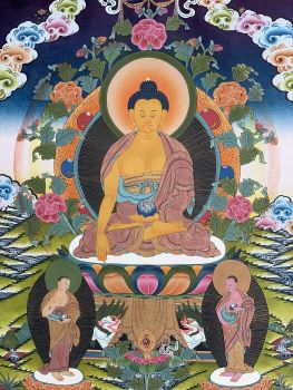 Hand-Painted Shakyamuni Buddha Gold Thangka Painting Art on Canvas 15  x 20 Inches