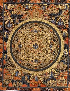 Hand-Painted Buddha Life Mandala Tibetan Thangka Art Painting on Canvas 17 x 22 Inches