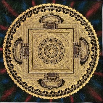 Hand-Painted Buddhist Om Mantra Mandala Thangka, Painting Art on Canvas 20 x  20 Inches