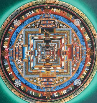 Hand-Painted Kalachakra Mandala Tibetan Thangka Premium Quality Art 14 x 14 Inches