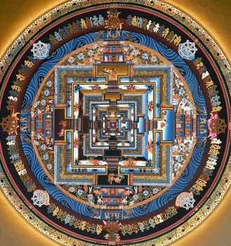 Hand-Painted Wheel of Life Mandala Thangka Painting, Buddhist  Art 14 x 14 Inches