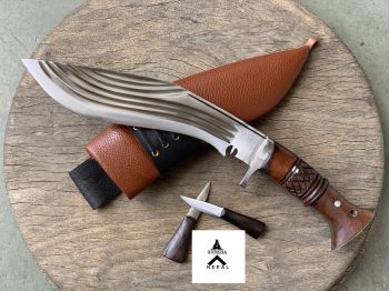 Gurkha Nepal Hand-Forged Chira 5 Fuller Khukuri Full Tang 8 Inches Blade with Carved Wood Handle