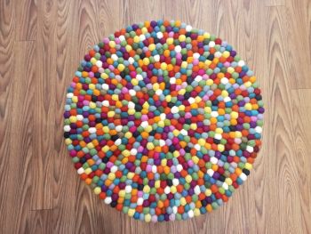 Multy Color 65 Cm x 65 Cm Round Felt Ball Carpet