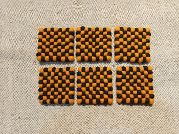 Black & Yellow Color  10 Cm x 10 Cm  Felt Tea Coaster - Set Of 6