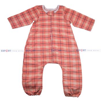 100% Pure Cotton Check Pattern Designed Pink Romper for Baby (1-Year)