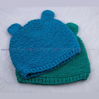 100% Pure Cotton Wool Plain Baby Cap with Head Ear Design (2-4 years old)