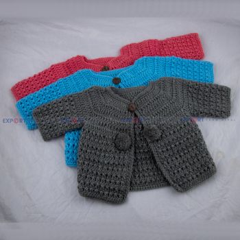 Handmade 100% Pure Woolen Single Button Baby Cardigan with Two Chest Pompom