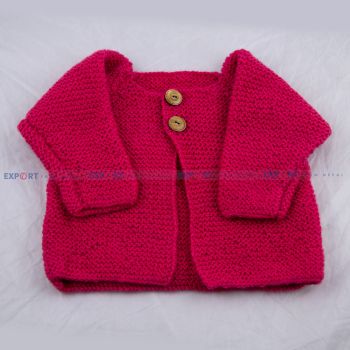 Handmade 100% Pure Woolen Double Button Magenta Red Baby Cardigan 
