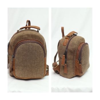 Cotton & Leather Small Size Brown Backpack