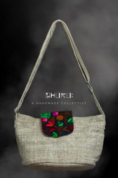 Hemp Bag with hand-made embroidery (Hand bag) 