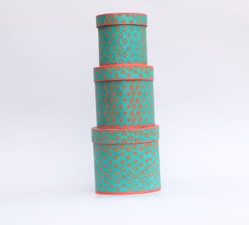 Handmade Nepali Lokta Paper Set of Three Round Boxes