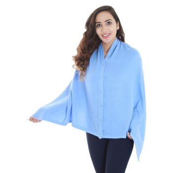 New 3 Style Solid Button Pashmina Poncho - Sky Blue