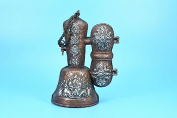 Tibetan Copper Bronze Mantra Chhepu Dorje Vajra Bell & Holder Box