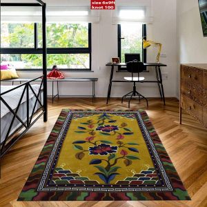 2flower print design carpet-Handknotted wool rug