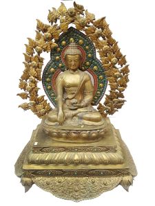 Shakyamuni Buddha Statue Thron Electro Gold Plated Buddha Waiting Patina Finishing