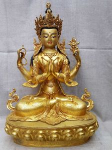 Statue of Avalokitesvara Partly Gold Plated Painted Face